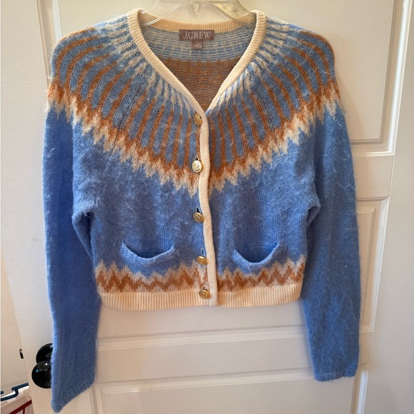 Pristine J.Crew Fair Isle Cardigan in Frosted Tundra Snow Brushed Sweater XS - Picture 2 of 6